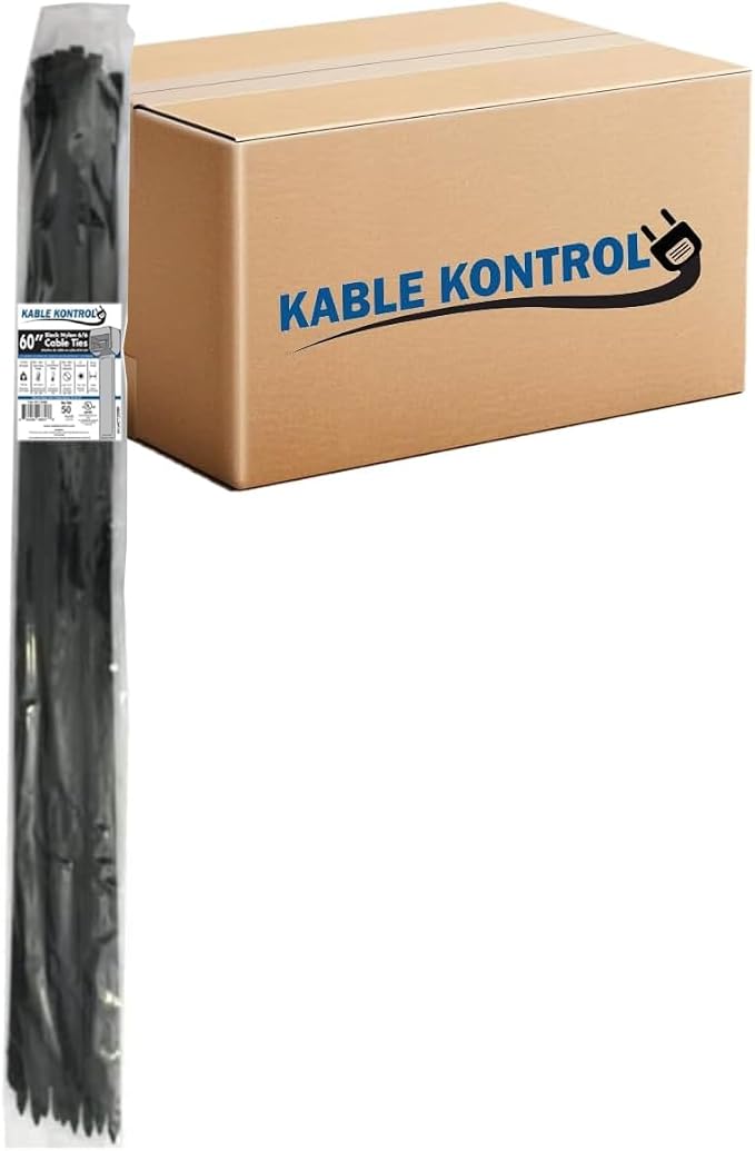 Kable Kontrol Cable Zip Ties Black 500 Pcs 60 Inch, 175 Lbs Tensile Strength, Bulk Pack, Self-locking UV Resistant Plastic Nylon Wire Ties, for Indoor or Outdoor Use