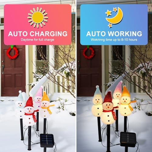 Outdoor Christmas Decorations 2025-Christmas Light Stakes for Yard-Snowman Solar Lights-Snowman Christmas Ornaments for Yard Garden Lawn Landscape Patio Walkway Decor - Image 3