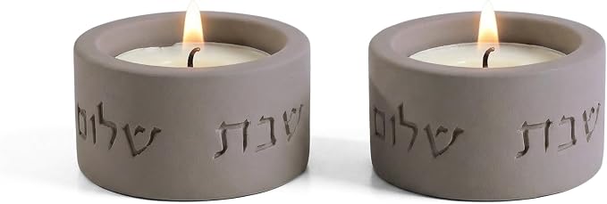 SURI Concrete Shabbat Candle Holders | Jewish Judaica Gift Set with Modern Shabbat Candle Holders | Tall & Short, Ideal Shabbat Set for Tea Lights (Tealights not Included)