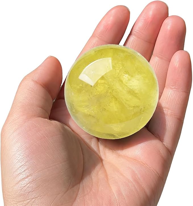1.6-2 inch Natural Citrine Crystal Ball with Stand, Hand Polished Yellow Quartz Sphere, Reiki Healing Crystal Sphere, Energy Balancing Stone Crafts, Feng Shui Home Desktop Ornament