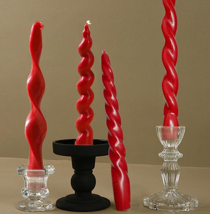 4 Pcs Red Taper Candles 7.87 Inch - Christmas Candlesticks Spiral Wave Twisted Ribbed, Unscented Smokeless Red Candle Sticks for Christmas Valentine's Wedding Dinner Party Home Decor - Image 4