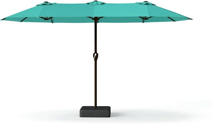 15FT Large Patio Umbrella with Base Included, Double Sided Outdoor Market Umbrella with Flexible Fiberglass Ribs, UV-Blocking Extra Large Umbrella for Garden, Pool, Deck, Turquoise Blue