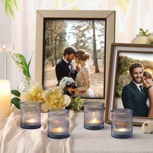 NITIME 32Pcs Ribbed Blue Votive Candle Holders, Tea Light Candle Holders for Table Centerpiece, Blue Candle Holders for Wedding Decor,Home and Holiday Decor - Image 5