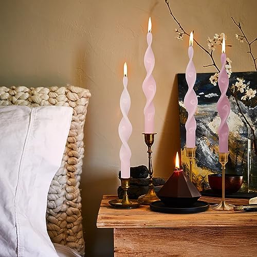 10 Inches Spiral Taper Candles Colorful Twisted Candle Dripless Long Candles, Handmade Candlesticks for Wedding Dinner Decor, Set of 4(Gradient Pink) - Image 6