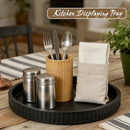 12in Decorative Tray for Coffee Table Tray Decor, Black 100% Solid Concrete Decorative Round Tray for Kitchen, Living Room, Home Decor - Image 6
