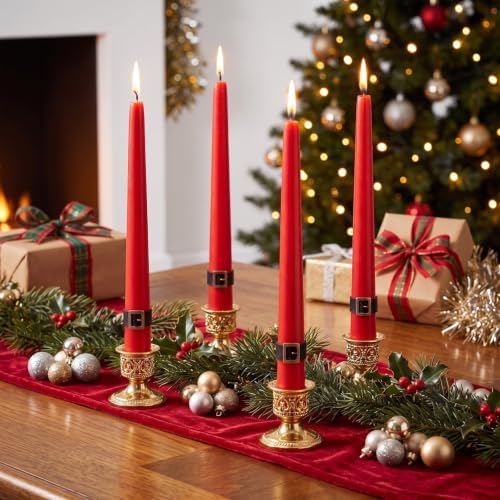 Nuanchu 4 Pcs Christmas Santa Belt Taper Candles Table Centerpieces - Image 6