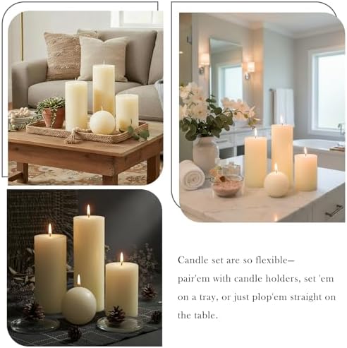 Rustic Ivory Pillar Candles Set - 4 Pcs Assorted Sizes Unscented Pillar Candle, Decorative Pillar Candles for Home Centerpiece Decor, Holiday Dinner Table, Dripless & Smokeless - Image 7