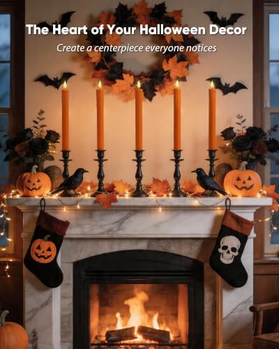 Homemory Orange Flameless Taper Candles with Remote Timer, 9.6 Inch Real Wax Battery Operated Candlesticks, Flickering Warmer Light Led Tapered Candle 6 Pack for Halloween Home Decor - Image 6