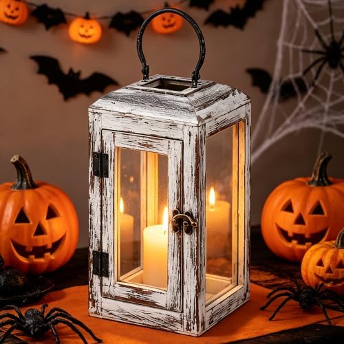 11" High Wooden Lantern Made of Solid Firwood in Whitwash with Metal Handle,Hurricane Lantern, Farmhouse Lantern for Party, Deck, Front Porch - Image 3