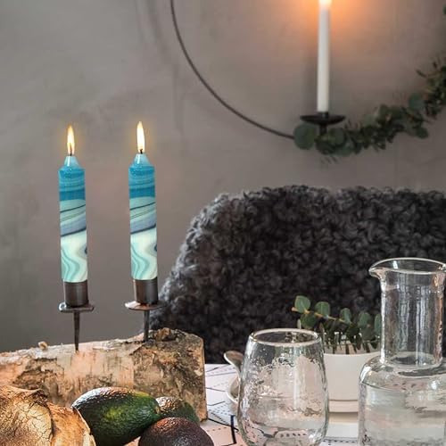 7 inch Short Candle Blue Quicksand Print Candle 4 Pack Handmade Unscented Taper Candles Printed Candlestick Smokeless Tapered Candles for Home Dinner Wedding Holiday - Image 5