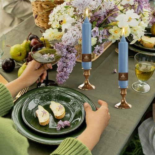 NJAO HOO Grey Blue Short Taper Candle 7 Inch Candlesticks Unscented Dripless Tapered Candle Set for Home Decor Wedding Party Dinner Candles, 4 Pack - Image 5