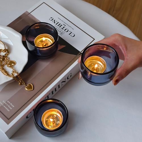 Gurfuy Glass Tealight Candle Holders 6 Set - Votive Candle Holder for Festival Wedding Propose Parties Holiday Table Centerpiece Shelf Decoration Fall Home Decor Blue - Image 5