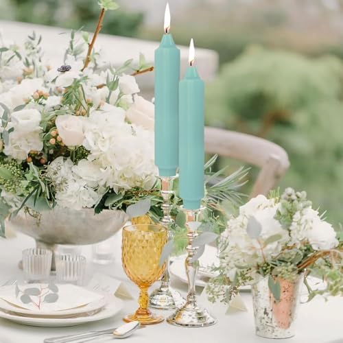NJAO HOO Mint Green Short Taper Candle 7 Inch Candlesticks Unscented Dripless Tapered Candle Set for Spring Home Decor Wedding Party Dinner Candles, 4 Pack - Image 4