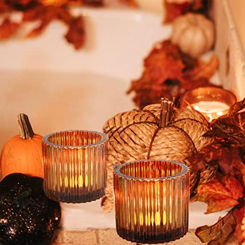 VOHO Amber Votive Candle Holders for Wedding Decor, Set of 6 Candle Holder - Image 4
