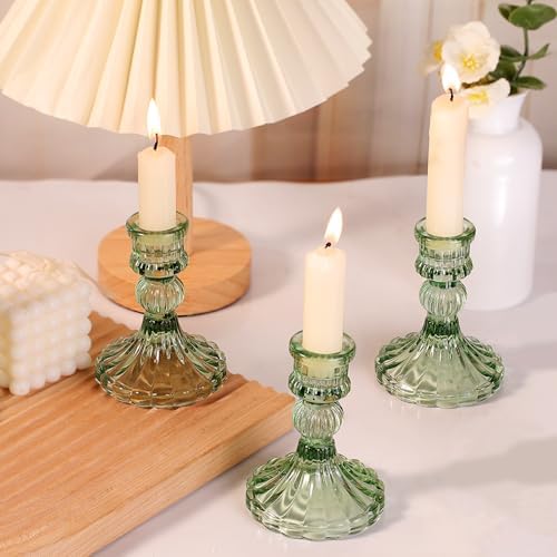 12PCS Green Candlestick Holders Set- 4" H Taper Candle Holders, Glass Candle Holders Bulk for Wedding, Party, Home Table Centerpieces, Festival Gifts & Windowsill Decor - Image 3