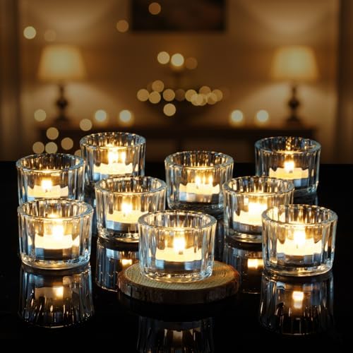 Homemory 24 Pcs Tealight Candle Holders, Clear Votive Candle Holders, Glass Candle Holder for Table Centerpiece, Wedding, Baby Shower, Birthday, Party, Halloween, Christmas by Homemory