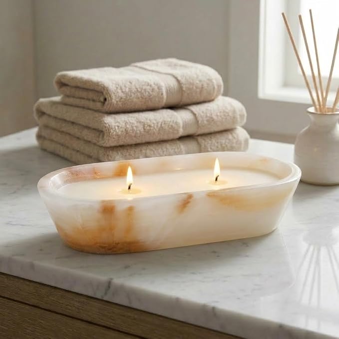 Radicaln Marble Dough Bowl 10" Inches White Onyx Handmade Oval Bowl For Kitchen Table Décor, Ideal Candy Bowl, Decorative Bowl and Marble Bowl For Keys Entryway Table