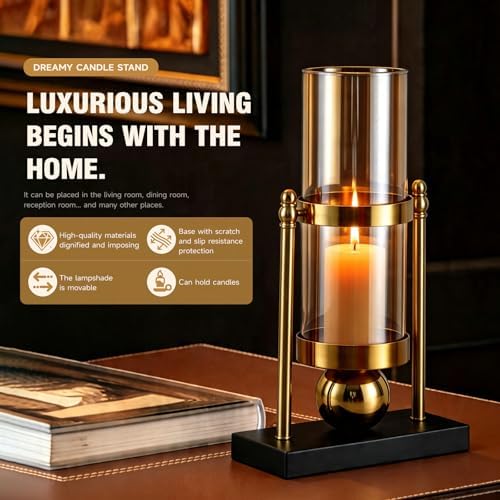 taotanra- Glass Vase Candle Holder Decor Gold Metal Frame with Black Base, Decorative Vase for Living Room & Dining Table - Image 2