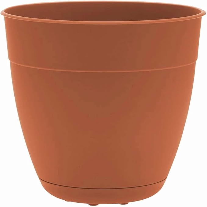 Bloem Dayton 16" Terra Cotta Recyled Plastic Planter Pot with Drainage Holes and Removable Saucer for Indoor or Outdoor Gardening, Made in USA
