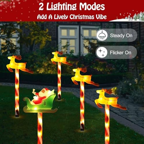 Lewondr 5 Pack Solar Christmas Pathway Lights Outdoor with 2 Lighting Modes - Image 4