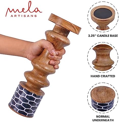 Mela Artisans Gramercy Mango Wood Candle Holders - Natural, Set of 3 - Image 3