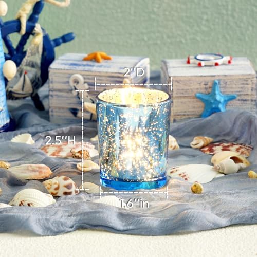 Homemory 24 Pcs Blue Votive Candle Holders, Mercury Glass Candle Holder, Tealight Candle Holders for Table Centerpieces, Baby Shower, Party, Anniversary, Wedding, Home Decor, Halloween, Christmas - Image 4