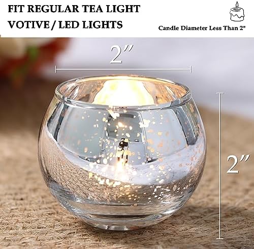 Volens Round Silver Votive Candle Holders, Mercury Glass Votives Set of 12 - Image 3