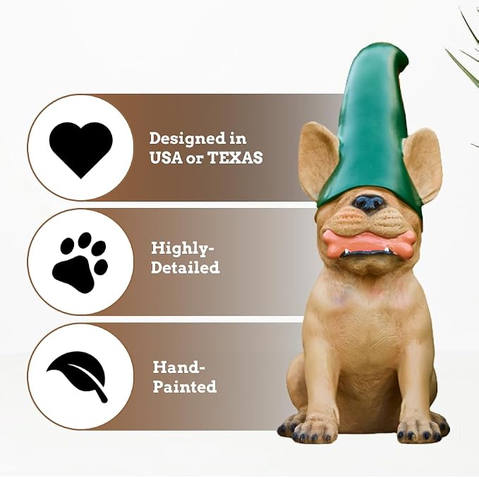 Frenchie Gnome - Beige Frenchie Statue | Cute French Bulldog Decor Garden Gnome