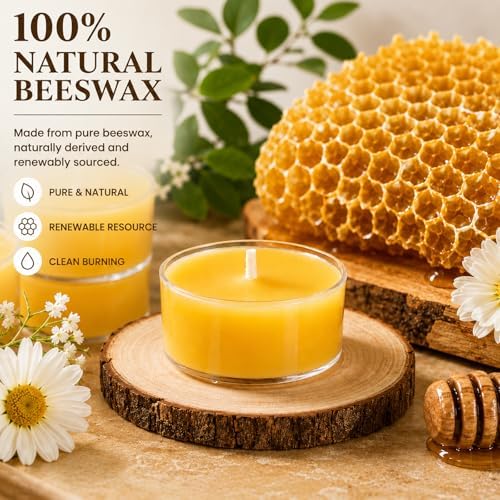 Beeswax Tea Lights Candles 48 Pack, 4 Hours Clean Burn - Image 3