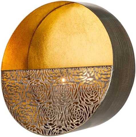 Luxury Metal Wall Candle Sconces – Large Handcrafted Wall-Mounted Tealight Candle Holders with Gold Leaf Interior – Modern & Rustic Home Décor for Living Room, Hallway – 11.8" Bronze Single Piece by Arborus