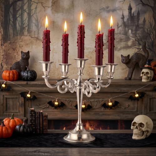 Rely+ 5 Arm Candelabra Taper Candle Holders Decorations Indoor Kitchen Décor Table Candles Candlestick Candelabra Centerpiece (Silver) - Image 2