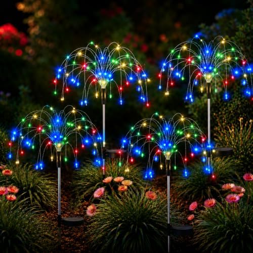Lewondr 4 Pack Firework Solar Garden Lights Outdoor 8 Modes by Lewondr