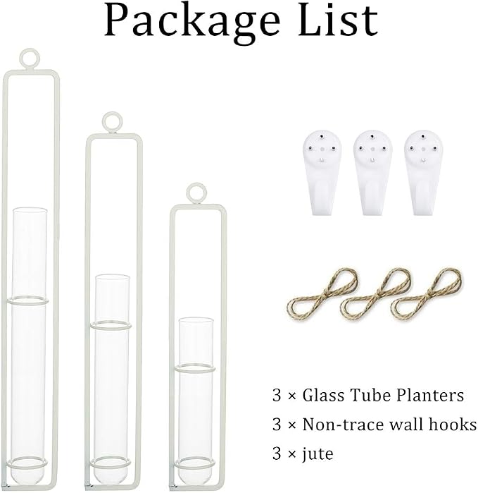 Sziqiqi Hanging Clear Glass Propagation Station Tube Vases for Cuttings, Buds, Greenery Hydroponic Plant Propagation Home Balcony Bath Wall Decoration Floral Container Set of 3 Ivory