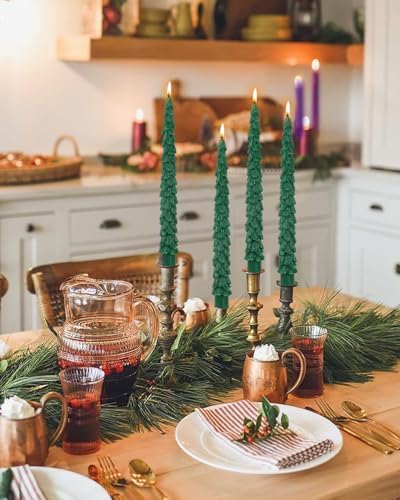 Christmas Tree Taper Candle Candlestick Unscented Candle for Home Decor Thanksgiving Party Dinner Candles Set of 4,10inch，Green - Image 3