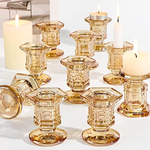 Lanttu 12 Pcs Gold Glass Candle Holders Set Candlestick Holders Bulk - Image 3