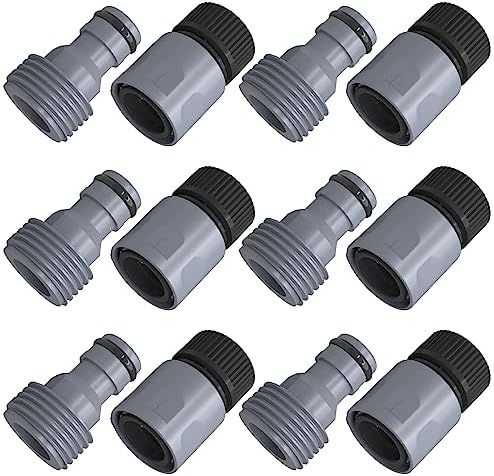 Hourleey Garden Hose Quick Connector 3/4 Inch Plastic Garden Hose Quick Connect Fittings Male and Female Connectors Water Hose End Adapters, 6 Sets by Hourleey