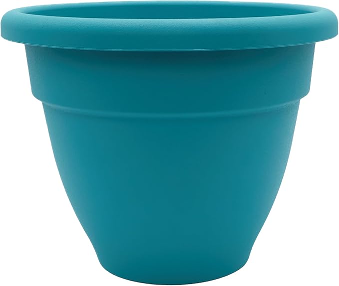 The HC Companies Caribbean Planter Pot - Outdoor & Indoor Plant Pot with Drainage Hole & Plug - Rolled Rim Plastic Pots for Plants & Flowers - Decorative Plant Pot (16" Dusty Teal, Pack of 1)