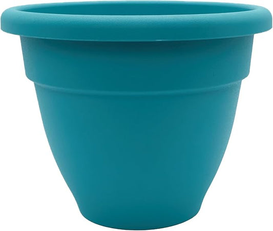 The HC Companies Caribbean Planter Pot - Outdoor & Indoor Plant Pot with Drainage Hole & Plug - Rolled Rim Plastic Pots for Plants & Flowers - Decorative Plant Pot (16" Dusty Teal, Pack of 1)