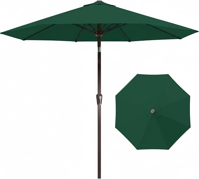 9FT Auto-Tilt Patio Umbrella|Outdoor Market Table Umbrella with 8 Fiberglass Ribs for Pool,Deck&Backyard