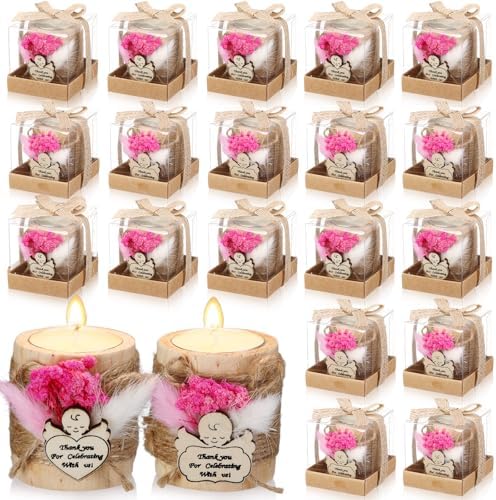 Mtlee 20 Sets Baptism Candle Favors for Guests, Pink, Baby by MTLEE