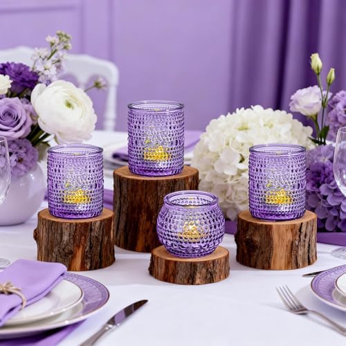 Rubtlamp Purple Votive Candle Holders Set of 24, Glass Candle Holders Bulk for Table Centerpiece, Tea Lights Candle Holder Glass for Wedding Shower, Home Party Decor by Rubtlamp