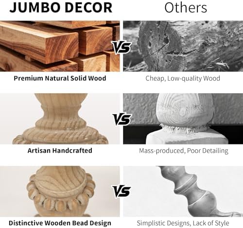 Farmhouse Wooden Candle Holders for Pillar Candles, Set of 3 Vintage Wooden Beaded Candle Holder, Tall Candle Stand Decorative for Living Room, Table Centerpiece (Natural) - Image 3