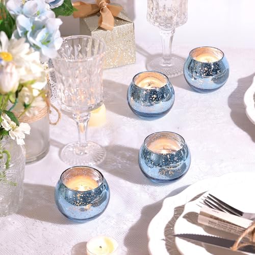 36 Pcs Blue Votive Candle Holders - Mercury Glass Tealight Holders for Dusty Blue Wedding Decor, Centerpiece Table Decorations - Image 3
