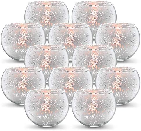 Volens Round Silver Votive Candle Holders, Mercury Glass Votives Set of 12 by VolensLightUpYourLife