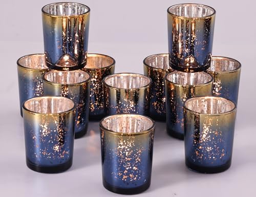 Volens Navy and Gold Party Decorations 12pcs Glass Votive Candle Holders by VolensLightUpYourLife