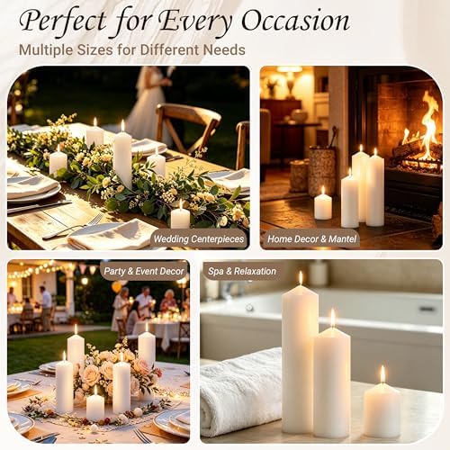 6-Pack White Pillar Candles, 2x3, 2x6, 2x8 Inch - Image 4