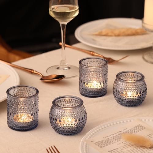 16 Pcs Blue Votive Candle Holders for Bridal Shower Decorations- Assorted Tea Light Candle Holders for Dusty Blue Wedding Decor, Baby Shower Table Centerpieces - Image 4