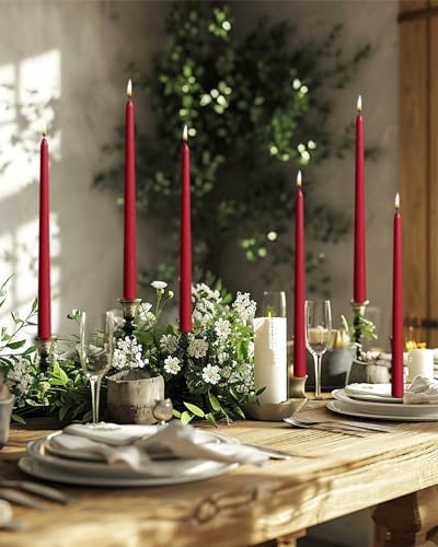 Burgundy 12 Inch Taper Candles Unscented Smokeless Long Tall Tapered Candle for Candlesticks Sticks Wedding Advent Home Decor Dinner Christmas，Set of 12 - Image 2