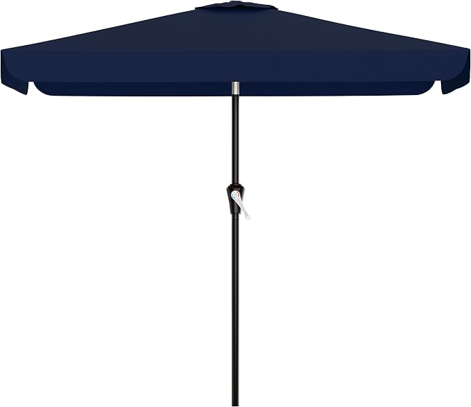 AreShark 6.5 x 10 FT Rectangular Valance Patio Umbrella, Outdoor Umbrella with Tilt and Crank, Market Table Umbrellas W/ 6 Ribs UV Protection for Garden, Deck, Backyard and Pool, Navy