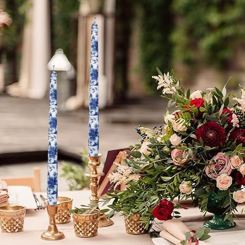 NJAO HOO Candlesticks 10 in Straight Taper Candles Hand Printed Blue and White Candlesticks Unscented Tall Tapered Candle Sticks for Home Garden Decor - Image 4